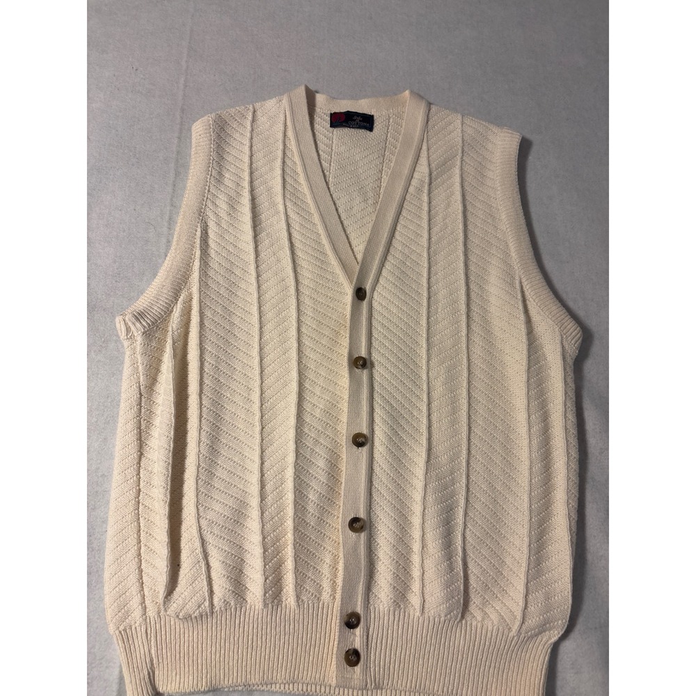 Isle of Cotton‎ Mens Knit V Neck Button Front Sleeveless Vest Sweater L